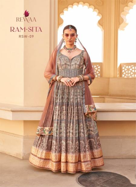 Grey Colour Ram-Sita By Rewaa Designer Wedding Wear Gown With Dupatta Manufacturers RSW-09